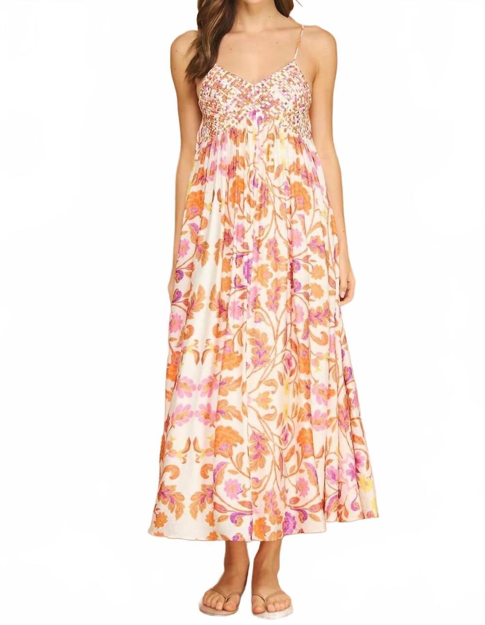 NEW STRUT & BOLT vibrant floral woven lattice bodice sleeveless maxi dress